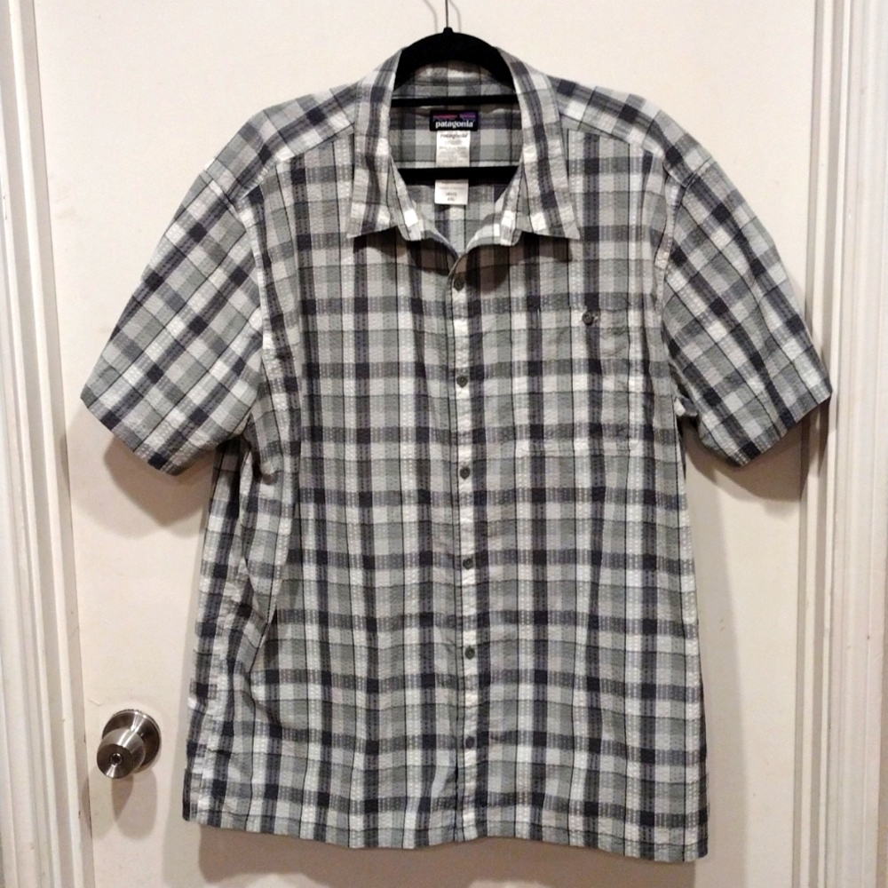 Patagonia Men's Gray Plaid Puckerwear Seersucker Textured Shirt Sz XXL-Gorpcore - Picture 1 of 7